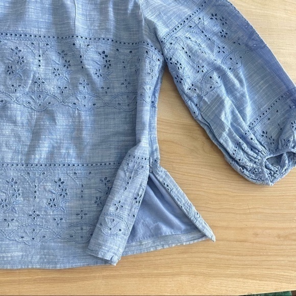 Talbots Embroidered Voile Top Cross Dye Cornflower Blue Size S - Picture 5 of 9